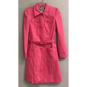 Beth Bowley Long Trench Coat Pink Belted Jacket Women’s Size 2